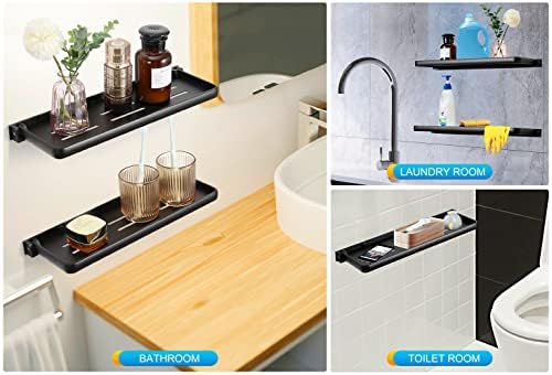 Folding Wall Shelf for Bathroom | 2-Tier Folding Metal Shelves | 90° Fold Up | Wall Mounted Drop Down Floating Shelf for