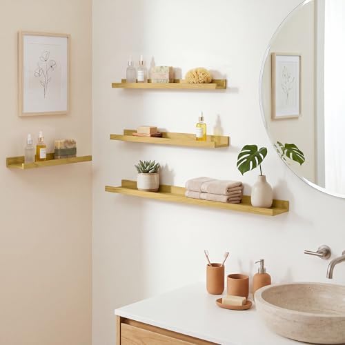 Acovy Floating Shelves Set of 6, 24 Inch Wall Mounted Picture Ledge Shelf with Lip, Oak Display Shelves for Living Room, Bedroom, Nursery, Bathroom & Kitchen