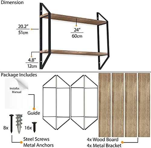 Wallniture Ponza 24 Inch Wood Floating Shelves for Wall, 2-Tier Kitchen Pantry Organization and Storage Shelves Set of 2