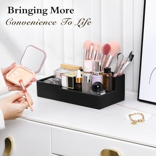 Luxspire Bathroom Counter Organizer with Lid, 6 Slots, Matte Black