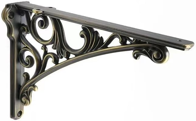 Decorative Shelf Bracket 12 inch Brushed Antique Brass Brackets for Shelving Solid Heavy Duty Vintage DIY Projects Hardw