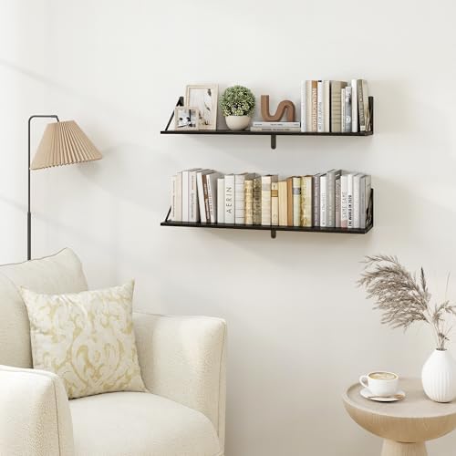 Heimlove Black Deep Floating Shelves for Wall, 32W x 8D Wood Wall Shelves Set of 2, Wide Floating Bookshelf for Living R