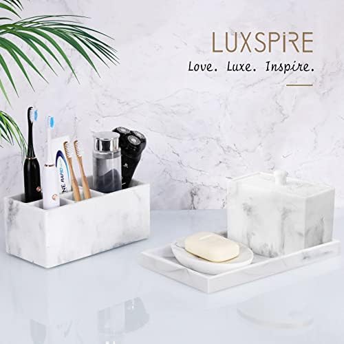 Luxspire Resin Bathroom Vanity Tray Countertop Organizer, M, Marble White