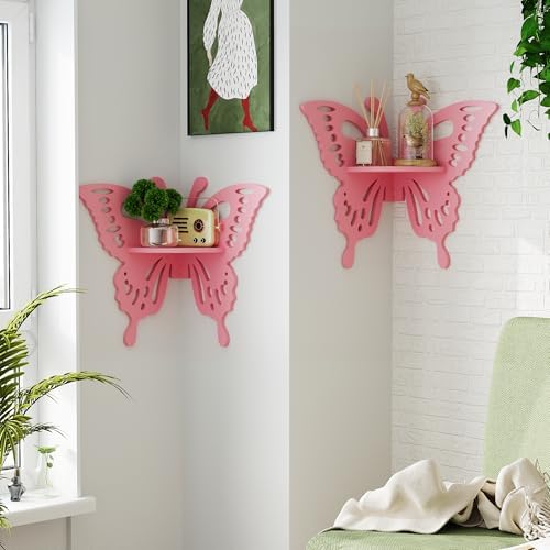 Butterfly Corner Shelf Nursery Wall Deor Floating Corner Shelf for Kid’s Room, Small Cute Decorative Shelf Wall Mounted,