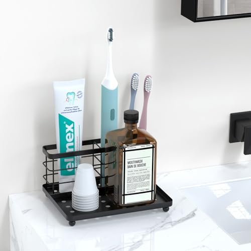 Luxspire Toothbrush Holders for Bathroom, Stainless Steel, 3 Slots, Black