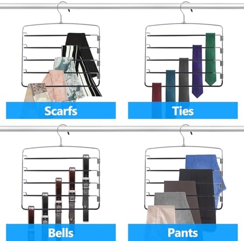 Pants Hangers 9 Pieces,5 Tier Closet Organizers and Storage Clothes Hanger,Hangers Space Saving with Swing Arm,Multiple Metal Hanger Clothes Organization for Pants Trousers Jeans Leggings Slacks