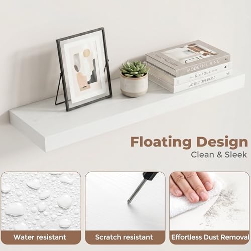24 Inch Floating Shelves for Wall, 6.5"D Wood Storage Shelves, White Finish