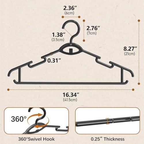 Heavy Duty Plastic Hangers 50 Pack, Stackable Space Saving, Black