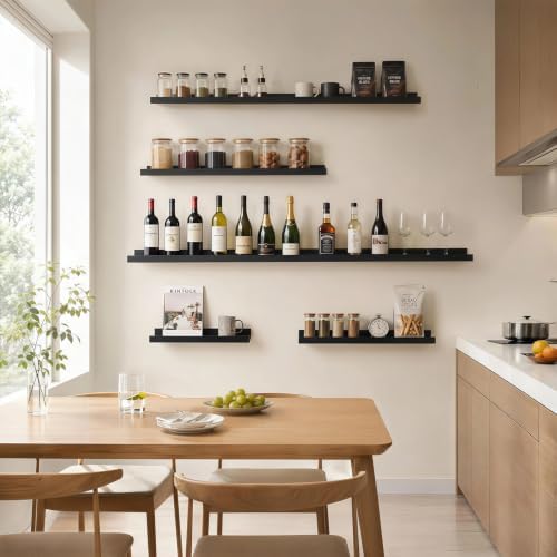 72inch Long Floating Shelves for Wall Decor, 3-Set Shelves with Lip, Black