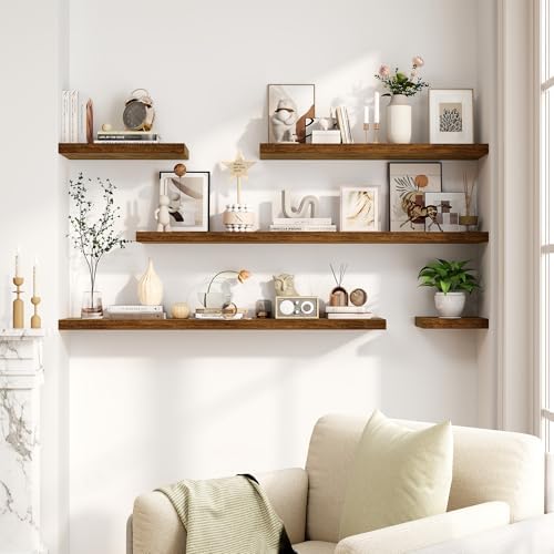 Fun Memories Floating Shelves for Wall, 8 Inch Deep Floating Wall Shelf, 16" x 8" Floating Shelves - Set of 2, Rustic Wo