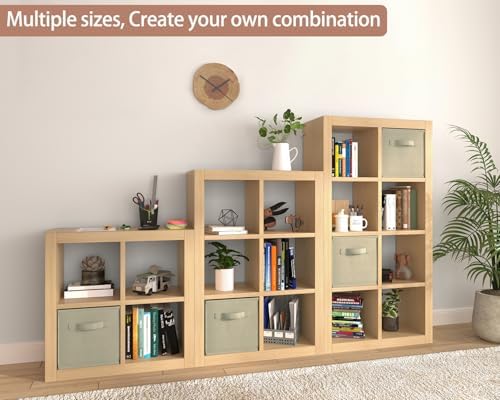 furtble Bookshelf with Storage Bin, 4-Cube Storage Organizer, Modern Wood Open Bookcase, Multifunctional Display Shelf f