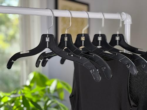 NAHANCO 17” Black Mid-Heavyweight Plastic Hanger, Chrome Hook, 100 Pack