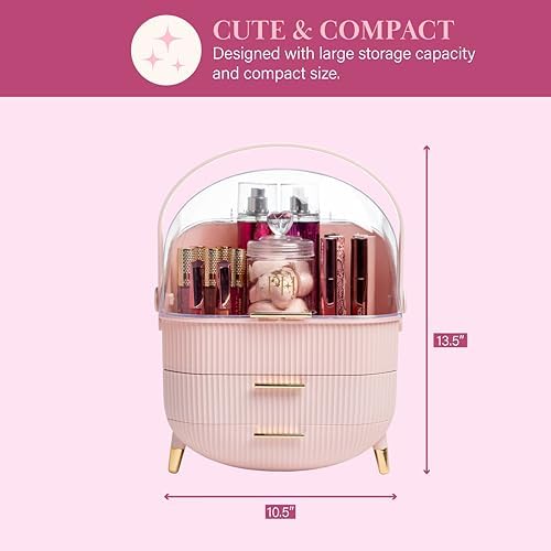 Paris Hilton Makeup Storage Organizer with Lid, Cosmetics and Skincare Organizer for Vanity, Portable Makeup Storage Box