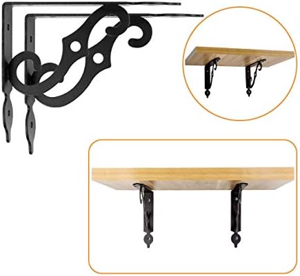 Acrux7 5 inch Decorative Shelf Brackets 4 Pack Heavy Duty Black Metal Shelf Brackets with Screws, Shelf Support Angle Br