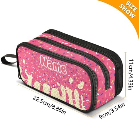 Custom Red Ice Cream Print Pencil Case Box Boys Girls Personalized Name Large Pencil Pouch Stationery Pen Bag Organizer for Kids Adults School Office