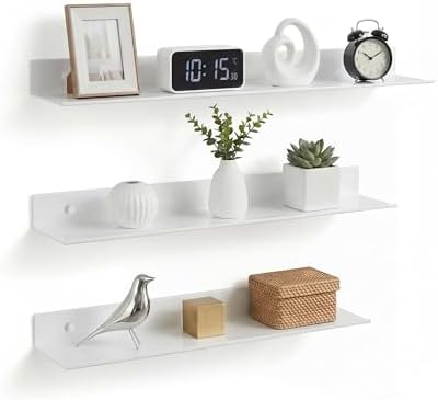Z metnal White Wall Shelves, Small Corner Floating Bathroom Shelf, Lack Slim Metal Decor Display Modern Long Shelves for