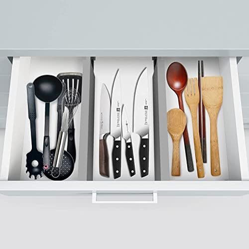 Bambüsi Bamboo Drawer Dividers 6 Pack - Deep Drawer Organizer, Adjustable 16 to 22 Inch Expandable Dividers, 2.6 Inch High Wood Separators for Kitchen, Clothes, Bedroom, Bathroom, Office - Grey