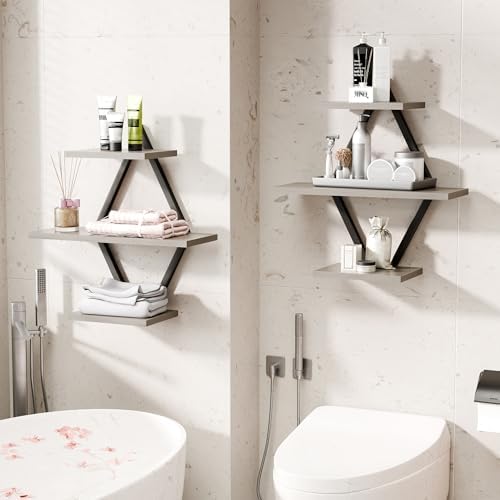 Floating Wall Shelves, Set of 2, Gray
