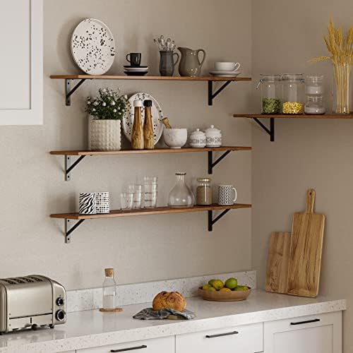 DINZI LVJ Long Wall Shelves, 47.3Inch Wooden Wall Mounted Shelves, Set of 4
