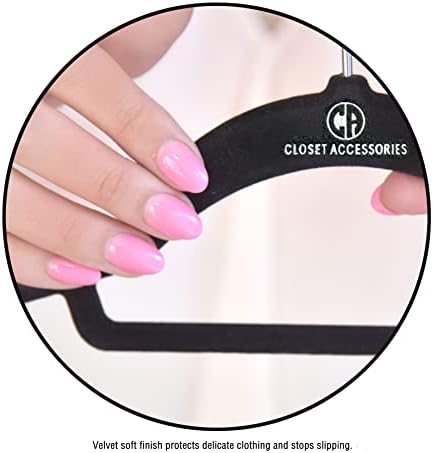 Velvet Hangers, 50 Pack, Sturdy Heavy Duty Hangers Including Tie Bar, Notches, Rounded Shoulder, Non Slip Material, and 360° Chrome Hook. (Black)