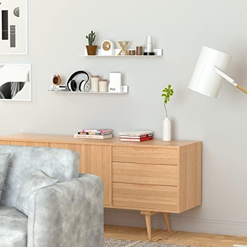 Sezanrpt 36 Inches Acrylic Wall Shelves 2 Pack, Floating Shelf for Wall Mounting, Acrylic Display Ledges for Funko Pop Figures, Home Décor, Living Room, Gaming Room, Plants(36 inch, White)