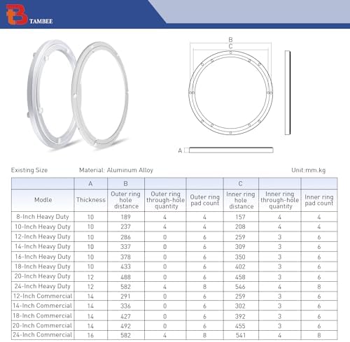 TamBee Aluminum Lazy Susan Heavy Duty Metal Rotating Hardware Turntable Bearing Ring Lazy Susan Base Only (8-Inch Heavy