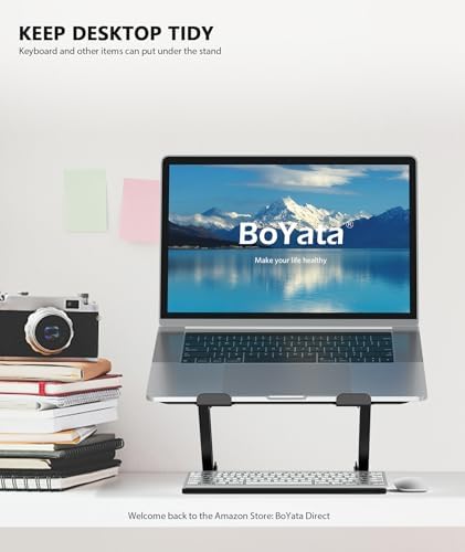 BoYata Laptop Stand, Adjustable Multi-Angle Riser, Up to 17 Inches, Black