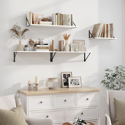 Heimlove White Deep Floating Shelves for Wall, 36W x 8D Wood Wall Shelves Set of 2, Wide Floating Bookshelf for Living R