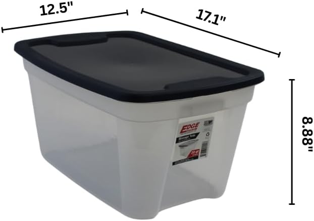 Edge Plastics Classic Storage Tote, durable storage in for home or garage with secure snap lid designed for stacking (6, Clear with Ink Lid, 5 Gallon)