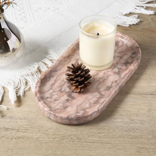 Koville Natural Marble Decorative Tray Stone Plate, 10" x 5" Marble Vanity Tray for Bathroom Countertop Organizer Stone