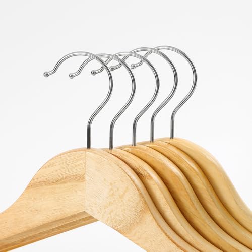 MIZGI 30-Pack Natural Wood Hangers, 0.47” Slim, 360° Swivel, Pant Bar