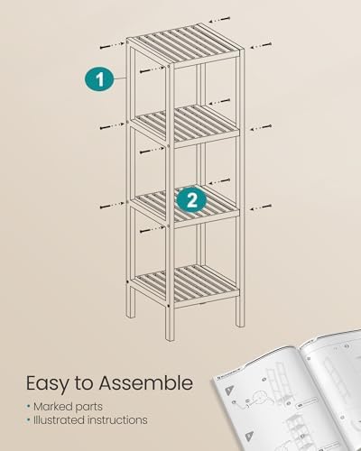 SONGMICS 4-Tier Bamboo Shelf, Freestanding Bathroom Storage Rack
