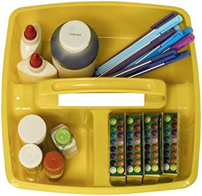 Storex 3-Compartment Small Caddy – Multipurpose Classroom Organizer with Handle, Yellow, 12-Pack (00950U06C)