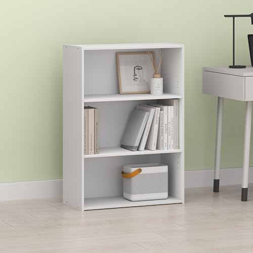 Frei 3-Tier Bookcase, Bookshelf, for Living Room and Home Office, White