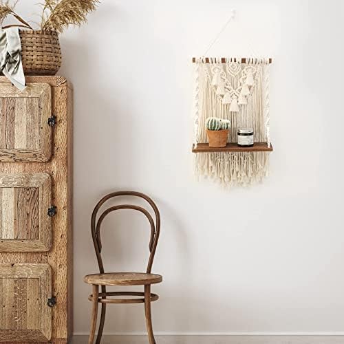 Macrame Wall Hanging Shelf & Boho Decor, Handmade Wooden Floating Shelves
