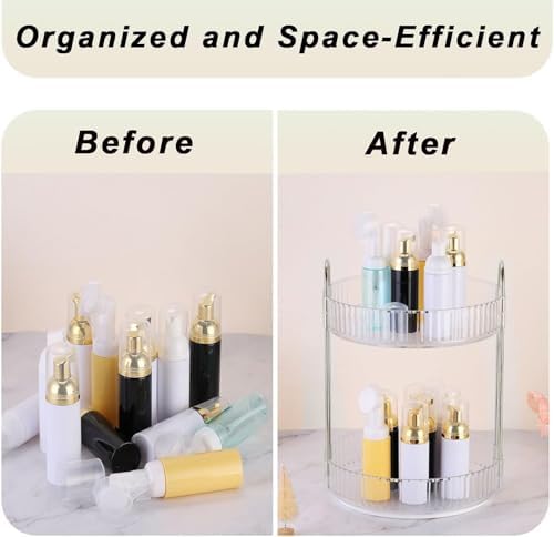 360 Rotating Makeup Organizer and Storage for Vanity Countertop 2 Tiers, High Capacity Cosmetic Skincare Perfume Organiz