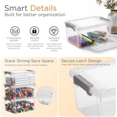 Citylife 4 Packs Small Storage Bins with Lids 3.2 QT Plastic Storage Containers for Organizing Stackable Clear Storage B