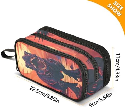 Dinosaur Sunset Pencil Case Box Boys Girls Large Pencil Pouch Zipper Compartments Big Capacity Stationery Pen Bag Organizer Kids Teens Adults School