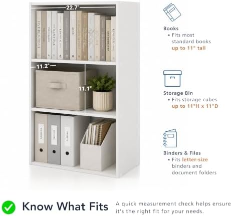 Homes: Inside + Out Apexa 3-Tier Cube Storage Organizer Shelves, Stackable Wood Bookcase Fits Cubby Bins for Organizatio