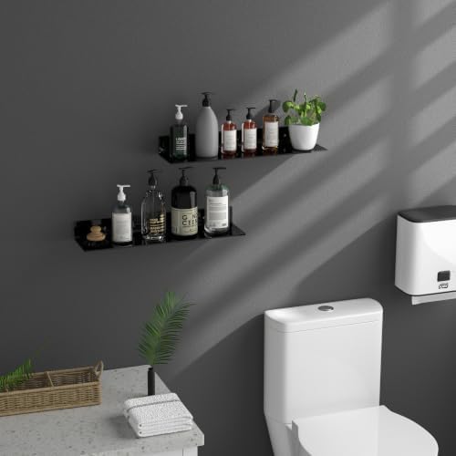 Sezanrpt 24 Inches Acrylic Wall Shelves 2 Pack, Floating Shelf for Wall Mounting, Acrylic Display Ledges for Funko Pop Figures, Home Décor, Living Room, Gaming Room, Plants(24 inch, Black)