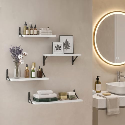 YGEOMER 4 Different Sizes Floating Shelves for Wall Decor, Rustic White