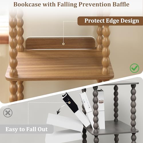 Fultyle Bookshelf, 4-Tier Bookcase with Open Shelves, Vintage Book Shelf for Small Spaces, Bedroom, Living Room and Offi