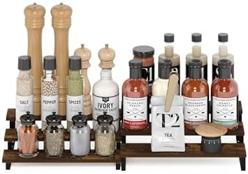 Furinno RAVEL Kitchen Countertop Organizer Set of 2, 3-Tier Counter Shelves, Kitchen Storage, Expandable, Spice Rack, fo