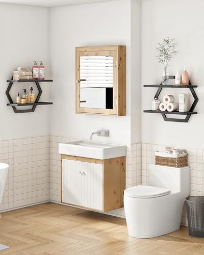 CHOEZON Hexagon Floating Shelves for Wall, Set of 2, 2 -Tier Hanging Shelves, Wall Mounted Storage Shelves, for Living R
