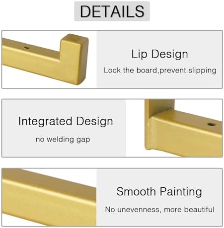 OVOV 6 Pack Heavy Duty Shelf Brackets Wall Mounted Industrial Farmhouse Floating Shelf Brackets with Lip (Gold 10")