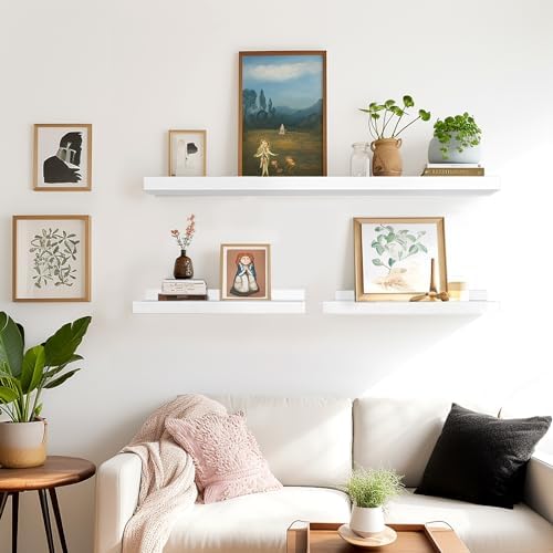 LaVie Home Floating Shelves for Wall Storage Set of 4, 15.6 Inch Picture Ledge Shelf, White Wall Shelves with Lip for Kitchen, Bedroom, Bathroom, and Living Room