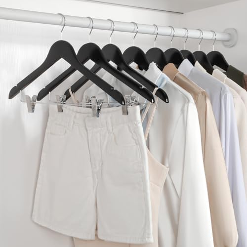 TOPIA HANGER Wooden Suit Hangers with Adjustable Metal Clips (20 Pack), Solid Wood Coat Hangers, 360° Swivel Hook, Premium Clothes Hangers for Jacket, Pant, Jeans, Blouse-Black, CT28B20