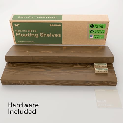 Solid Wood Floating Shelves for Wall 24 Inch Walnut, Wooden Bathroom Shelf