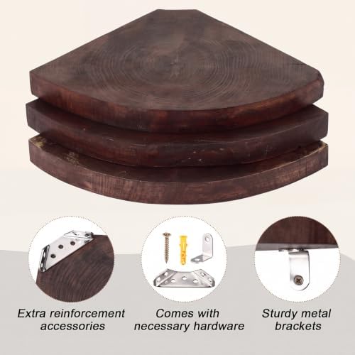 3 Pcs Corner Floating Shelves for Wall Solid Wood 7 Inch (Walnut)