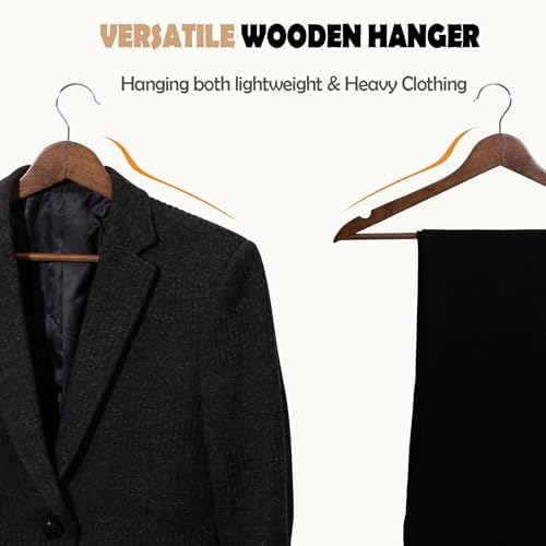 Solid Wooden Hangers 30 Pack, Wood Suit Hangers with Extra Smooth Finish, Precisely Cut Notches & Chrome Swivel Hook, Wooden Clothes Hangers for Shirt Coat Jacket Dress